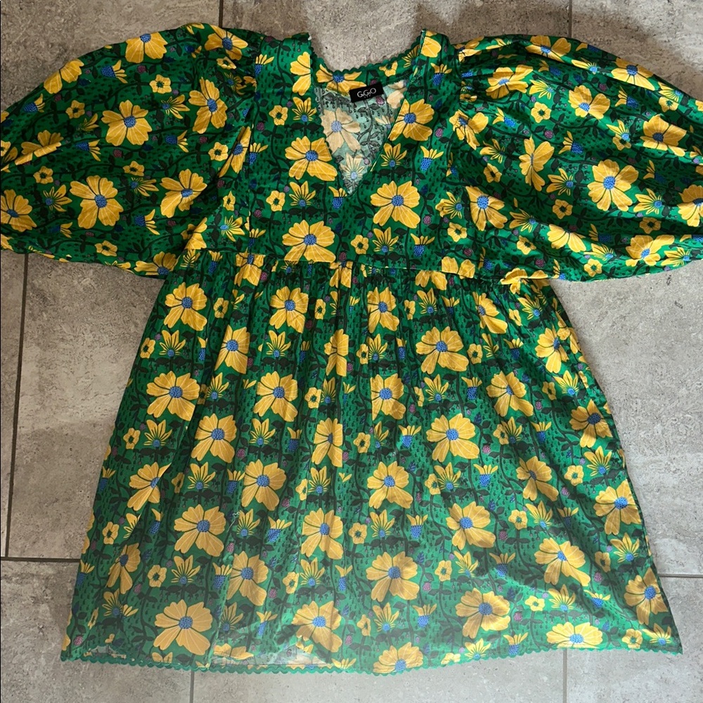 Gigio Aquarius Floral Print Mini Dress With Puff Sleeve And Ric-Rac Trim Large - Picture 5 of 6